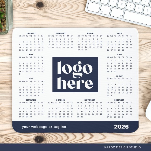 Tapis De Souris Logo d'entreprise 2026 Marine Bleu Calendrier de l (Créateur téléchargé)