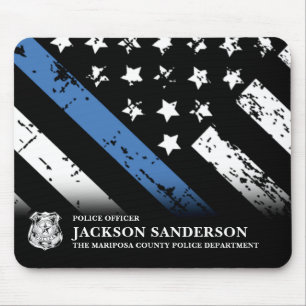 Tapis De Souris Logo du service de police de la ligne bleue mince