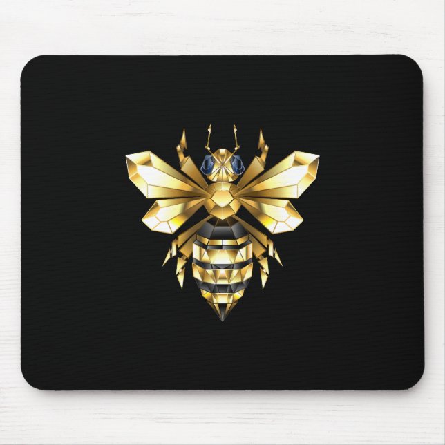 Tapis De Souris Logo Faux Gold Foil Bee Polygonal sur Noir (Devant)