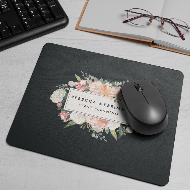Tapis De Souris Logo floral antique | Blush & Charcoal (Créateur téléchargé)