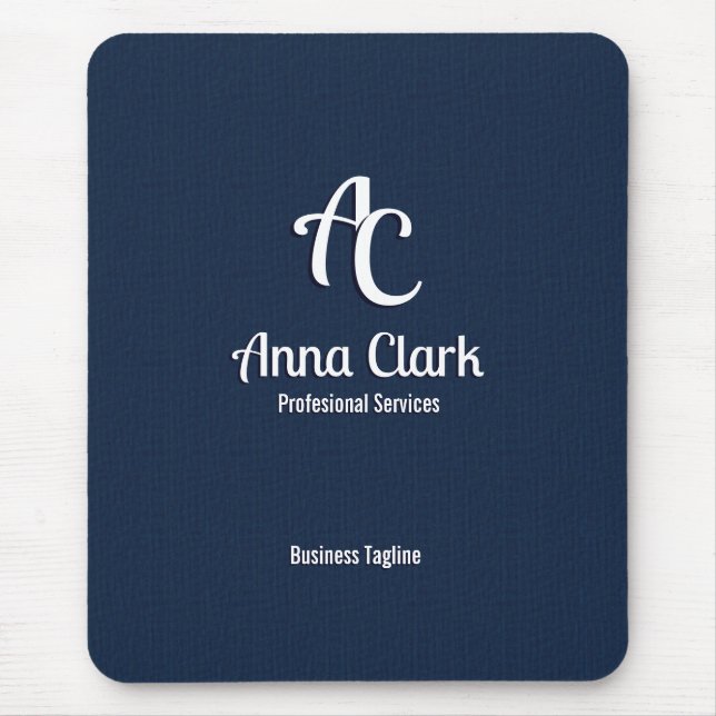 Tapis De Souris Logo Monogramme professionnel Marine bleu Texté (Devant)