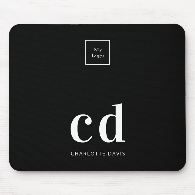Tapis De Souris Logo noir blanc monogramme initiales affaires (Devant)