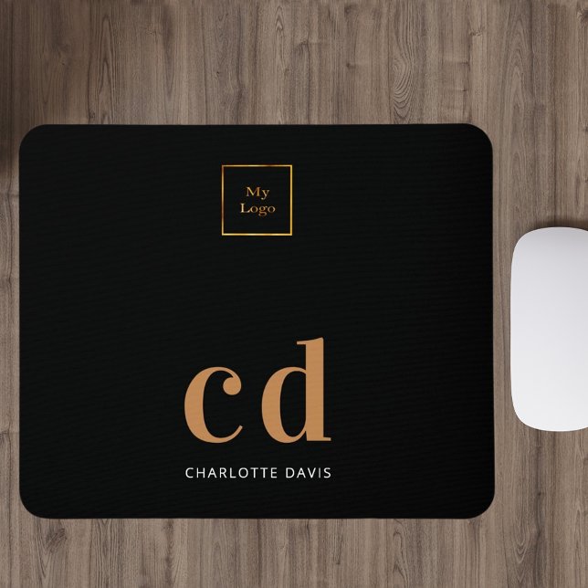 Tapis De Souris Logo or noir monogramme initiales affaires (Créateur téléchargé)
