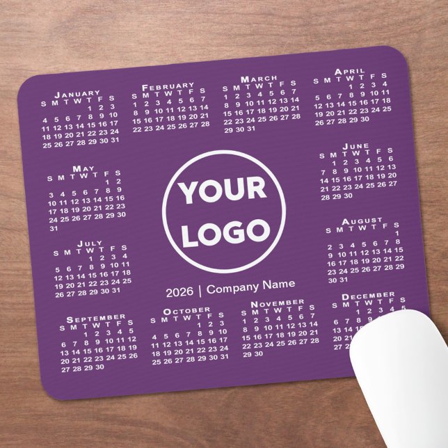 Tapis De Souris Logo simple 2026 Calendrier Business sur Purple (Simple 2026 Calendar Business Logo on Purple Mouse Pad, in situ)