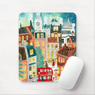 Tapis De Souris Londres illustrative dans la neige Noël