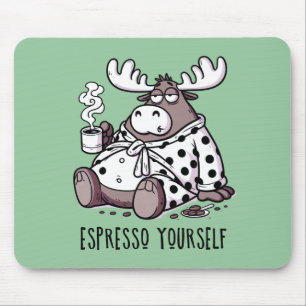 Tapis De Souris L'orignal boit du café dans une robe Poka Dot