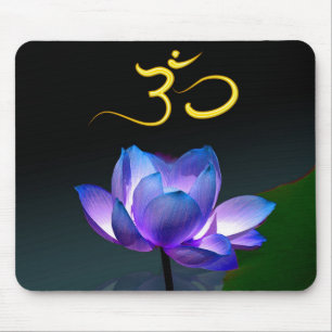 Tapis De Souris Lotus pourpre en pleine floraison avec Om, mousepa