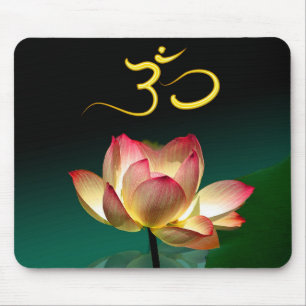 Tapis De Souris Lotus rose en pleine floraison avec Om, mousepad