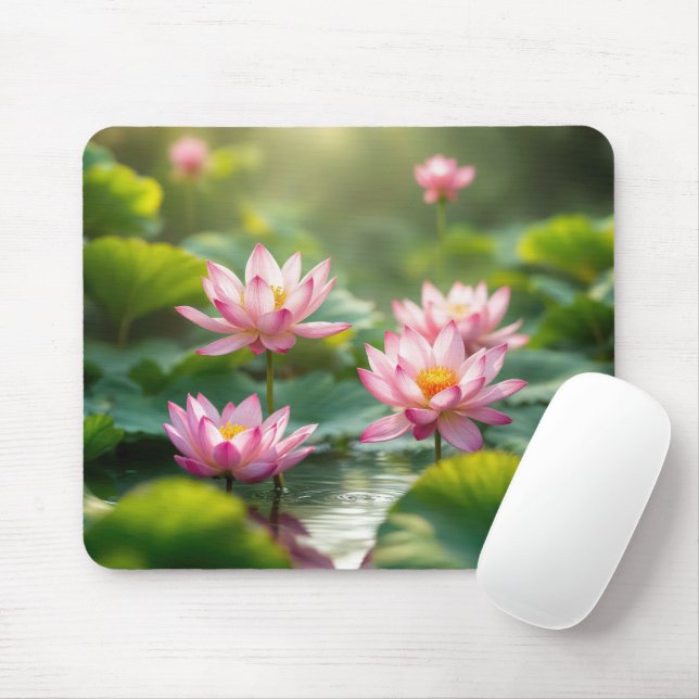 Tapis De Souris Lotus rose flottant dans un étang (Avec souris)