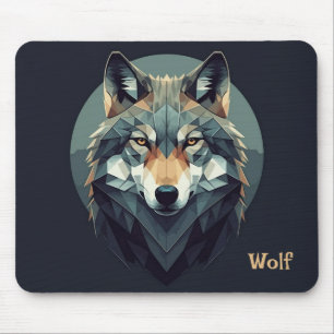 Tapis De Souris Loup cool Géométrie Art moderne Marine bleu moutar
