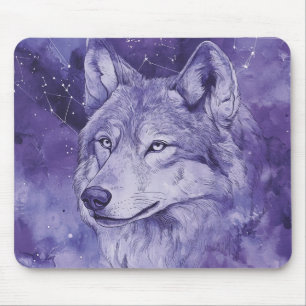 Tapis De Souris Loup Cosmique Violet Aquarelle