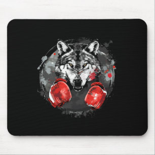 Tapis De Souris Loup de boxe avec gants de boxe Kickboxing Drôle B