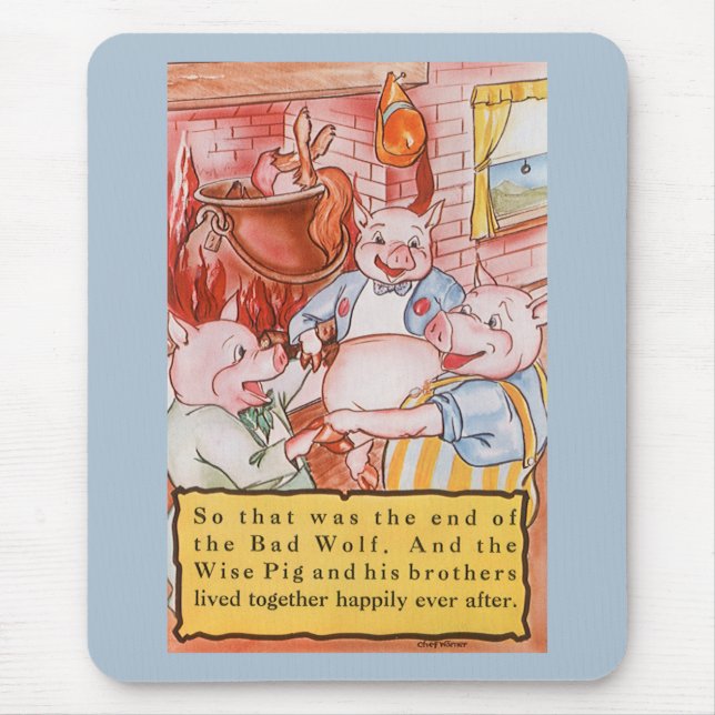 Tapis De Souris Loup de Cuisine de trois petits cochons, conte Vin (Devant)