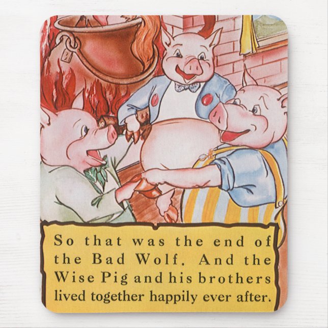 Tapis De Souris Loup de Cuisine de trois petits cochons, conte Vin (Devant)