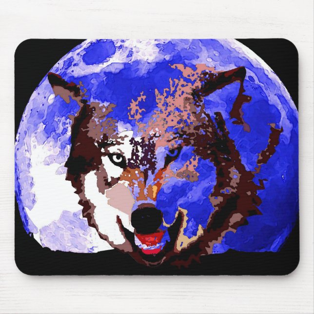 Tapis De Souris Loup et Pleine lune (Devant)