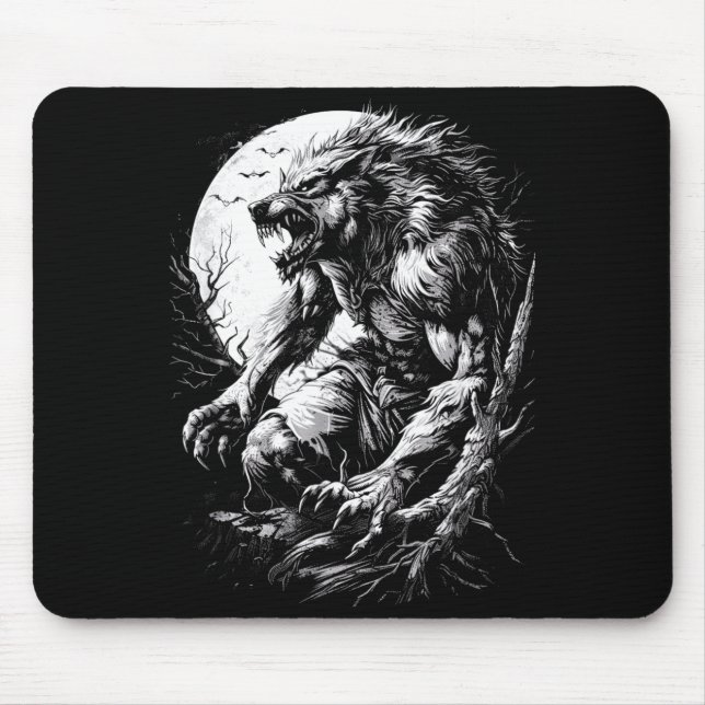 Tapis De Souris Loup-garou hurleur à la pleine lune (Devant)