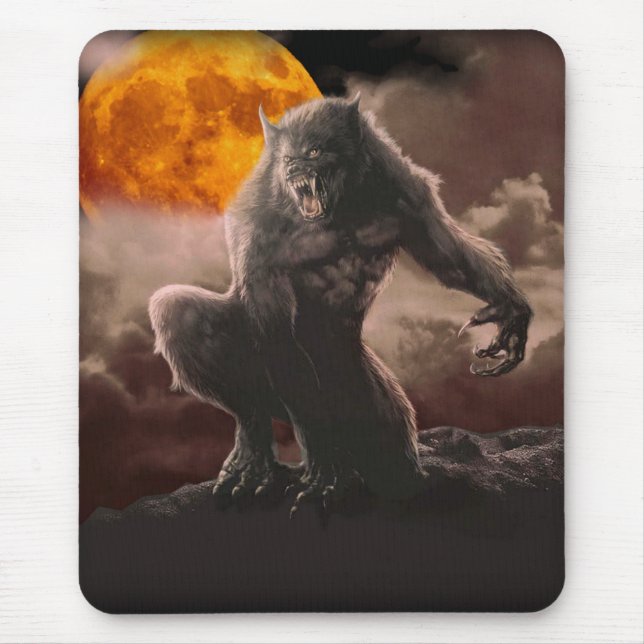 Tapis De Souris Loup-garou sur la lune rouge (Devant)