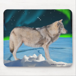 Tapis De Souris Loup gris et aurores boréales Imaginaire Mousepad