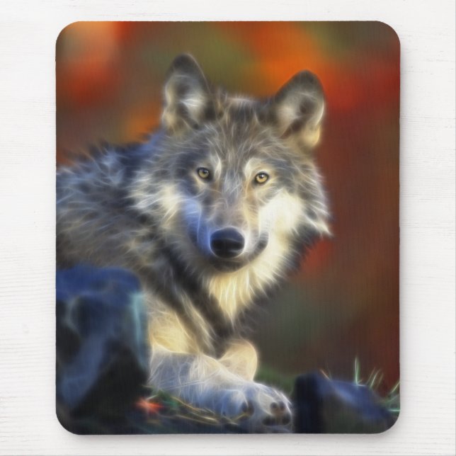 Tapis De Souris Loup gris, photo numérique d'espèce menacée (Devant)