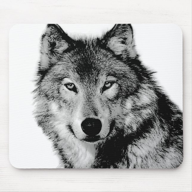 Tapis De Souris Loup noir et blanc (Devant)