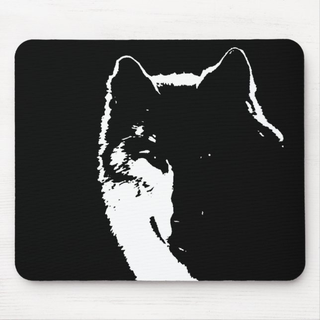 Tapis De Souris Loup noir et blanc (Devant)