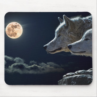 Tapis De Souris Loups hurlant à la Pleine lune de nuit
