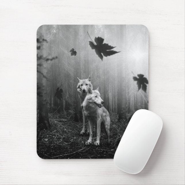 Tapis De Souris Loups merveilleux Noir et Blanc nous laisse seul  (Avec souris)