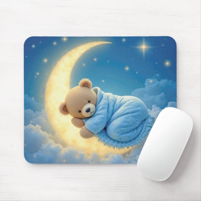 Tapis De Souris L'ours en peluche dort sur la lune (Avec souris)
