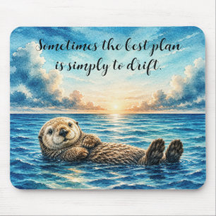 Tapis De Souris Loutre de mer flottante à l'aquarelle avec citatio
