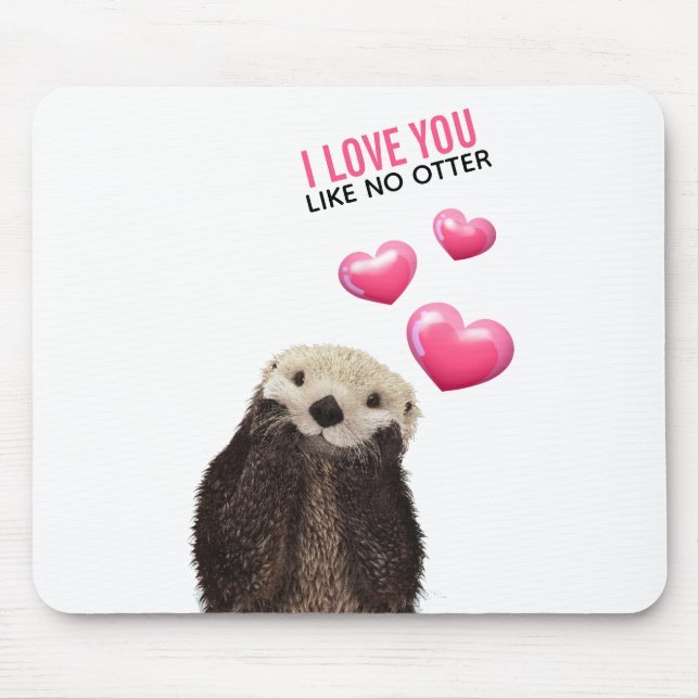 Tapis De Souris Loutre mignonne avec amour rose de coeurs vous (Devant)