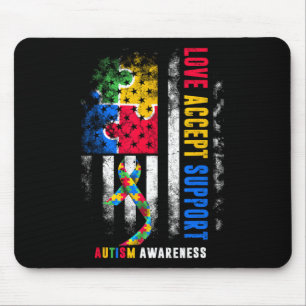 Tapis De Souris Love Accepter Support Sensibilisation sur l'autism