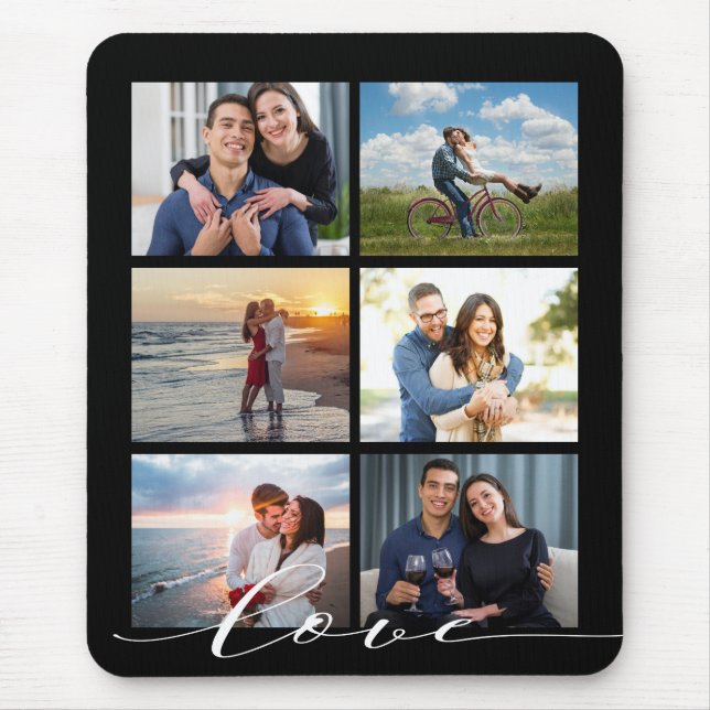 Tapis De Souris Love Calligraphy Photo de collage moderne (Devant)