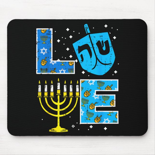 Tapis De Souris Love Hanukkah Dreidel Menorah Jewish Chanukah Men  (Devant)