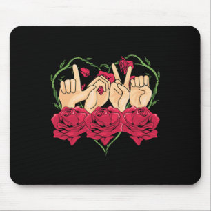 Tapis De Souris Love Sign Language Rose Coeur ASL Sensibilisation 