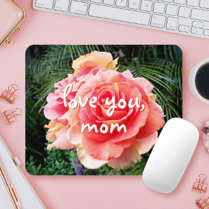 Tapis De Souris Love You Mom Citer Rose Rose Photographie Bold Chi