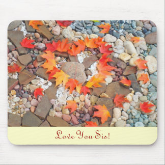 Tapis de souris Love You Sis ! Cœur Roche Feuilles