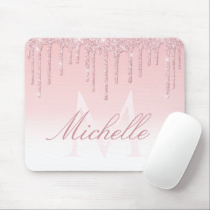 Tapis De Souris lovely pink monogragrine glitter drip