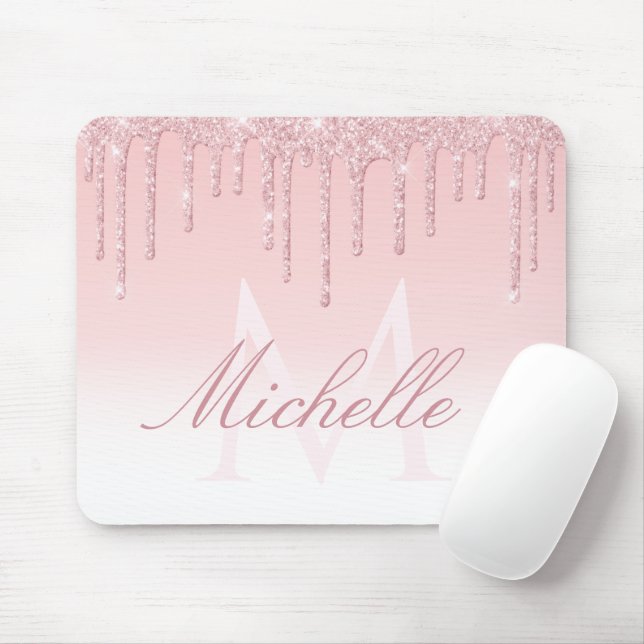 Tapis De Souris lovely pink monogragrine glitter drip (Avec souris)
