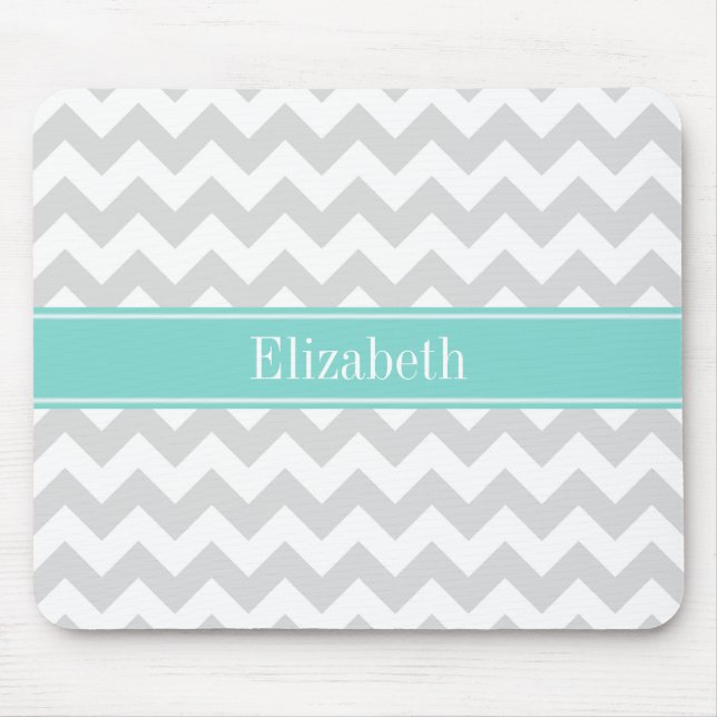 Tapis De Souris Lt Gray Wht Chevron Aqua Turquoise Nom monogram (Devant)