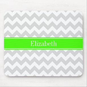 Tapis De Souris Lt Grey Blanc Chevron Lime Vert Nom Monogramme