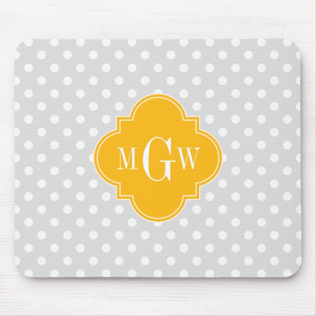 Tapis De Souris Lt Grey Blanc Pois Goldenrod 3 Monogramme (Devant)