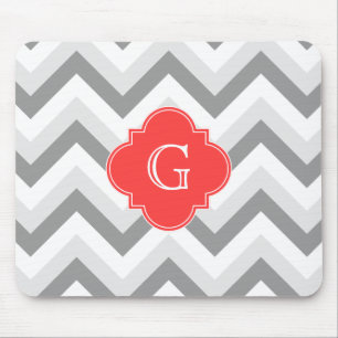 Tapis De Souris Lt Two Grey What Chevron SQ Coral Nom Rouge Monogr
