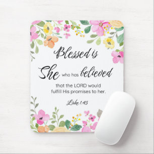 Tapis De Souris Luc 1:45 Béni est Elle, Écriture Féminine Floral
