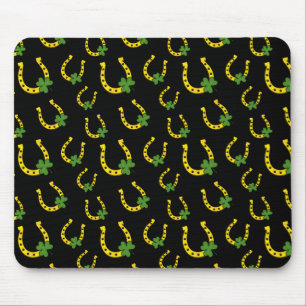 Tapis De Souris Lucky Golden Horseshoe avec Shamrock sur noir