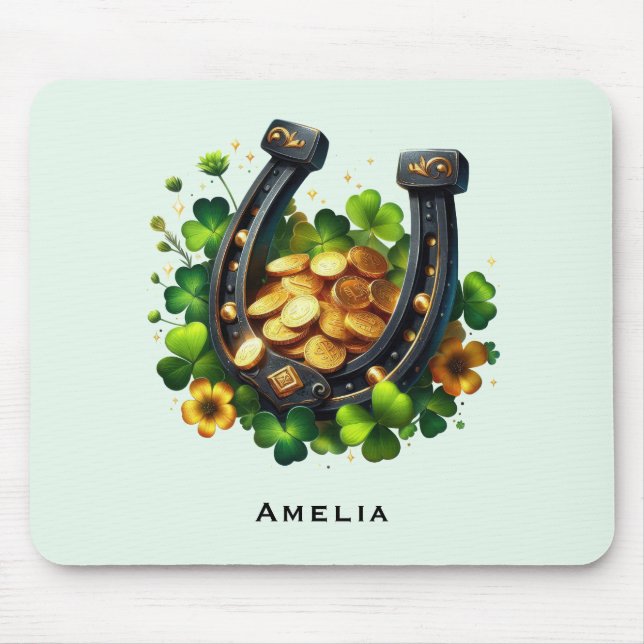 Tapis De Souris Lucky Horseshoe et Gold Coins St. Patrick's Day (Devant)