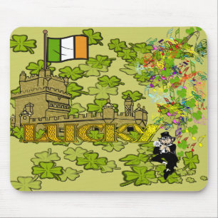 Tapis De Souris Lucky Leprechaun et son château irlandais
