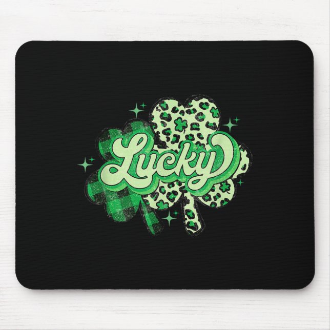 Tapis De Souris Lucky Shamrock Leopard,checkered Patricks Day Funn (Devant)