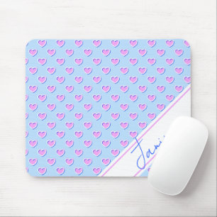 Tapis De Souris Lumière Bleue Clair Envoûtante Cœurs Roses Douceur