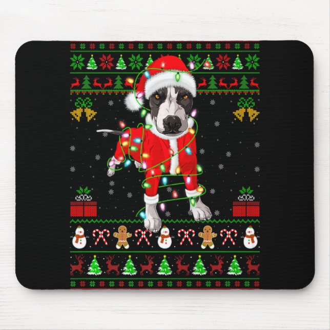 Tapis De Souris Lumières de Noël Ugly Santa Tbull Dog Noël  (Devant)