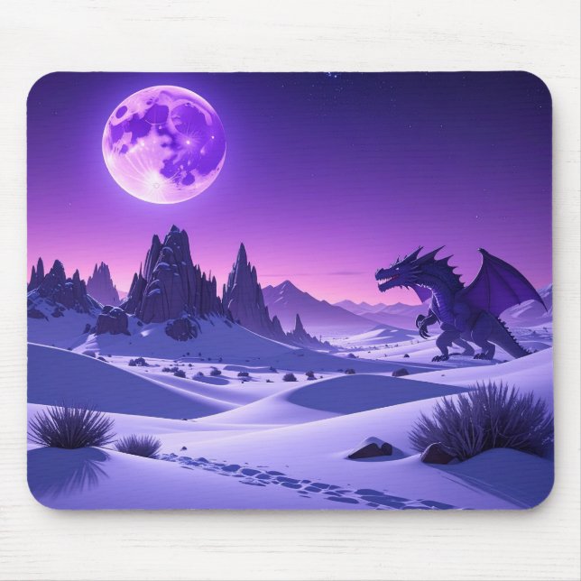 Tapis De Souris Lunar Wyrm – Purple Dragon Under the Moon Mousepad (Devant)